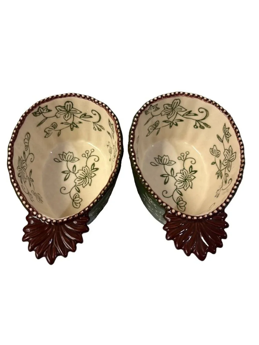 Temptations By Tara Green & Brown Floral Lace 8oz Set of 2 Ramekins